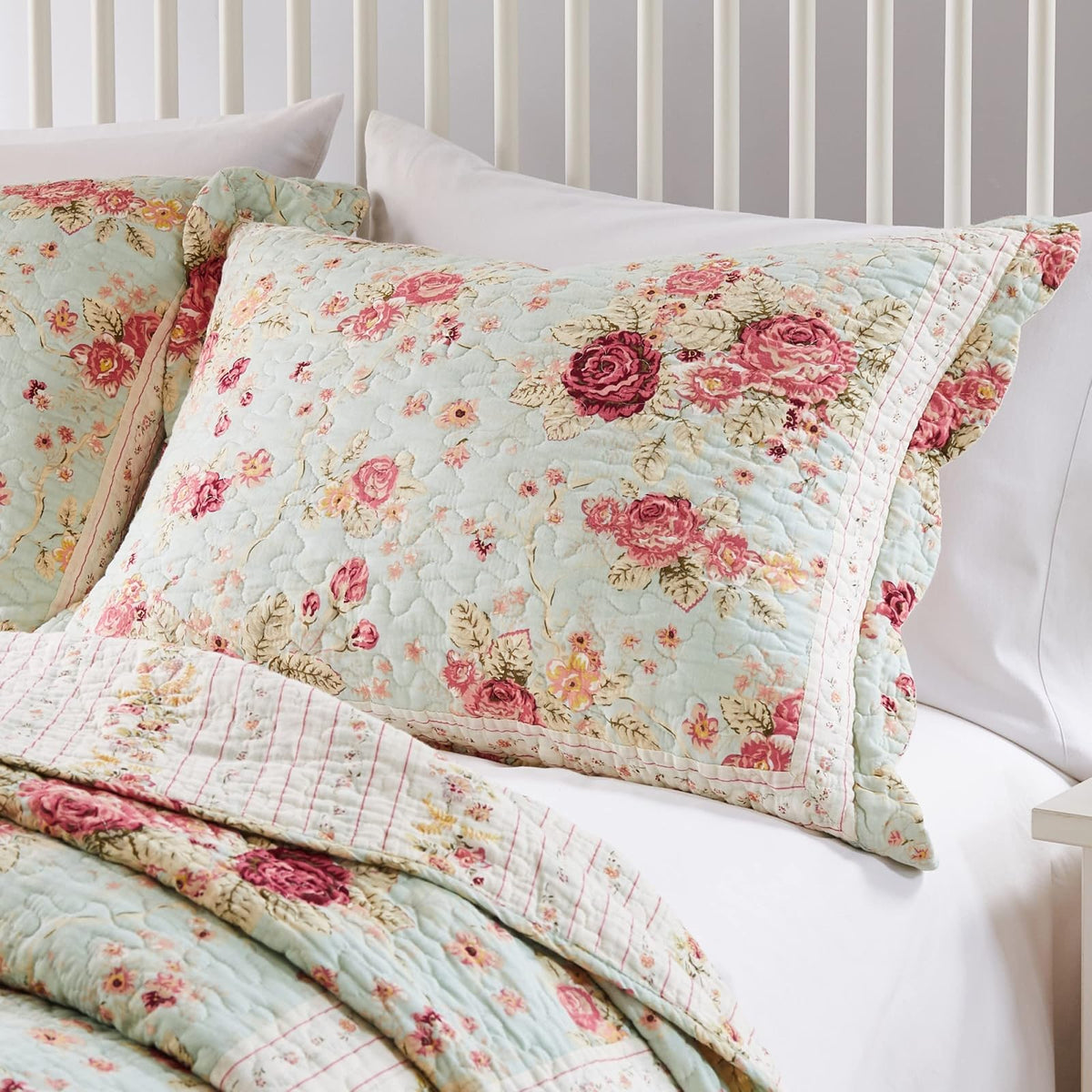 Greenland Home Antique Rose 100% algodón Funda de Almohada Acolchada, Tamaño estándar, 51 cm x 66 cm (Aprox.), Azul