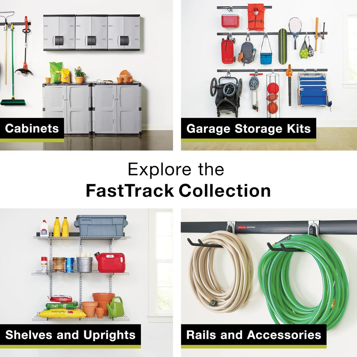 Rubbermaid FG5M1300CSLRK Fast Track Riel de pared con ganchos