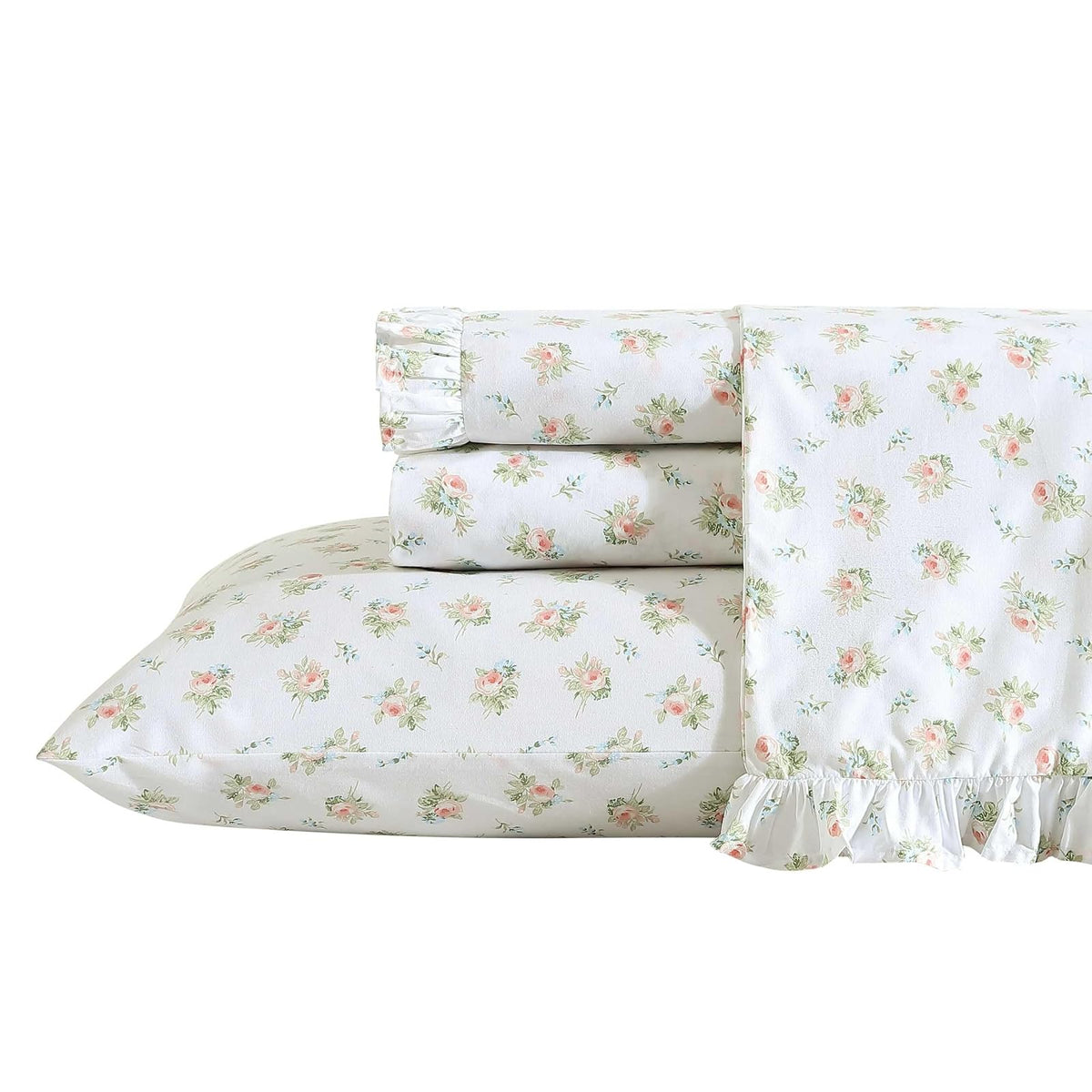 Laura Ashley - Juego de Funda de Almohada estándar, Ropa de Cama de algodón percal Transpirable, decoración Floral para el hogar (Roseford Orange, 2 Piezas)
