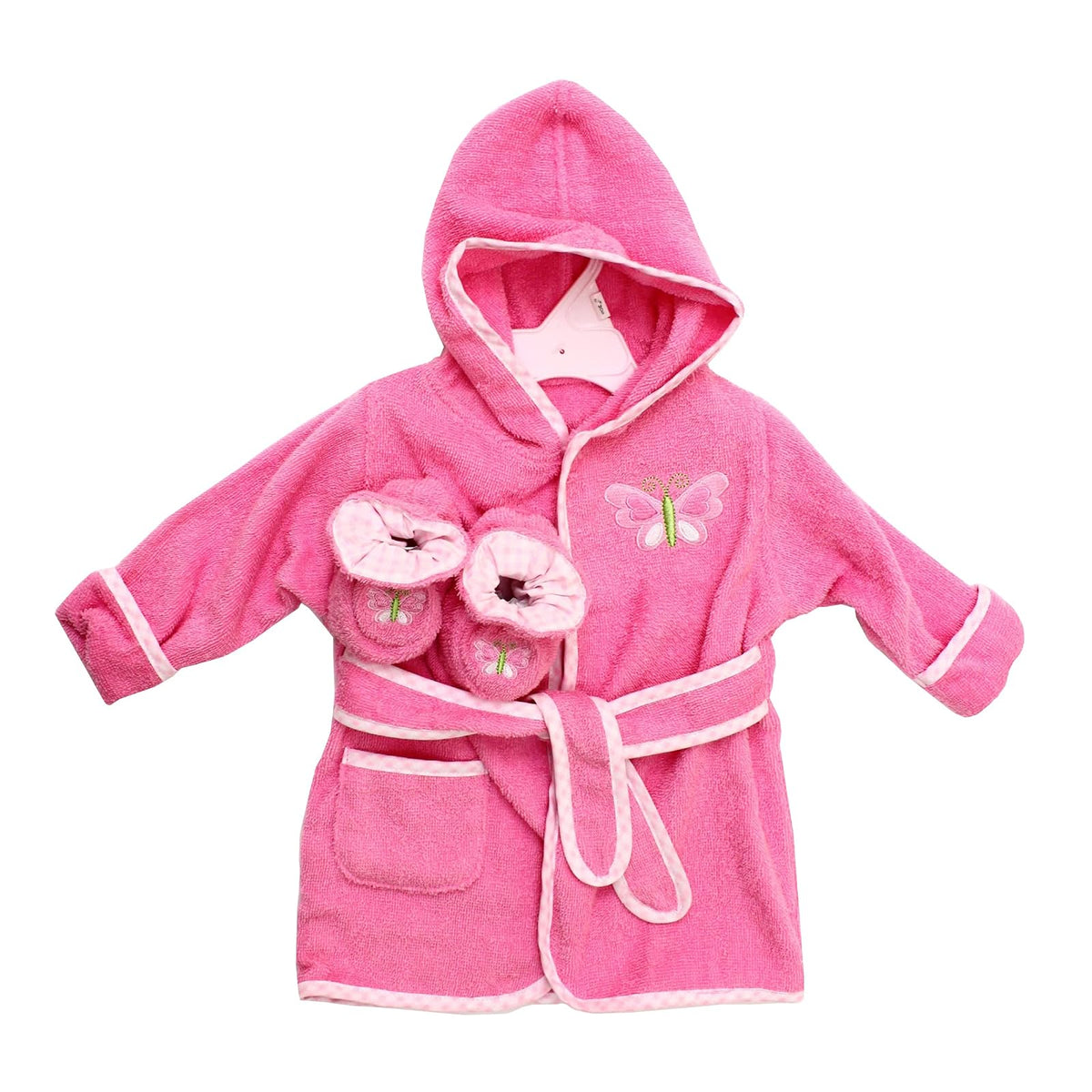 Spasilk Hooded Bathrobe with Booties for Newborn Boys and Girls, Soft Cotton Terry Bathrobe and 1 Pair of Cute Baby Shoes, Baby Essentials, Pink Butterfly
