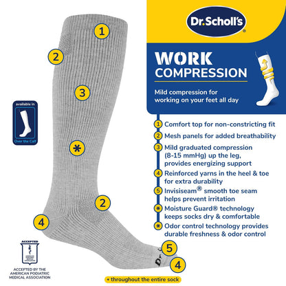 Dr. Scholl's Athletic & Work Compression Over the Calf Socks - 1 & 3 Pairs - Fatigue Relief Calcetín Hombre