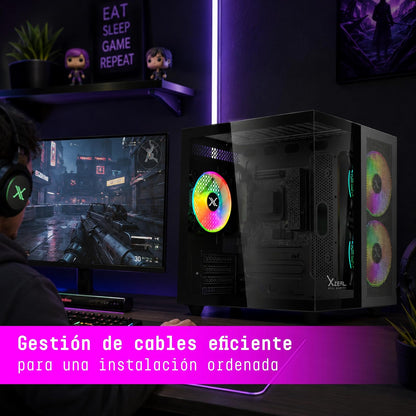 XZEAL Gabinete Gamer Cubo, Ventana Cristal, 2X Vent Frontales, 1x Vent Trasero 120mm, Negro Vidrio Templado Color Claro RGB Dispositivos compatibles ‎Motherboard, CPU