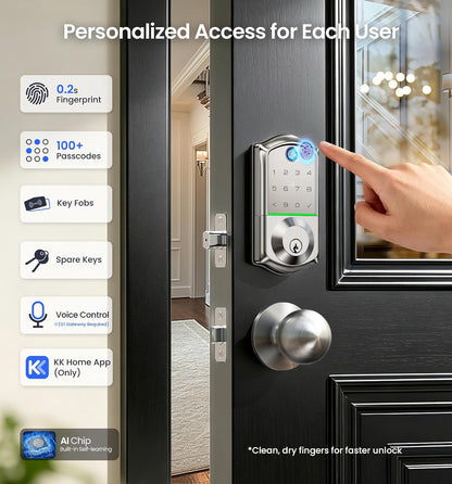 Veise VE017 - Cerradura de puerta inteligente con huellas dactilares, control de aplicación, entrada sin llave 7 en 1, bloqueo automático, puerto de alimentación de emergencia, teclado electrónico con
