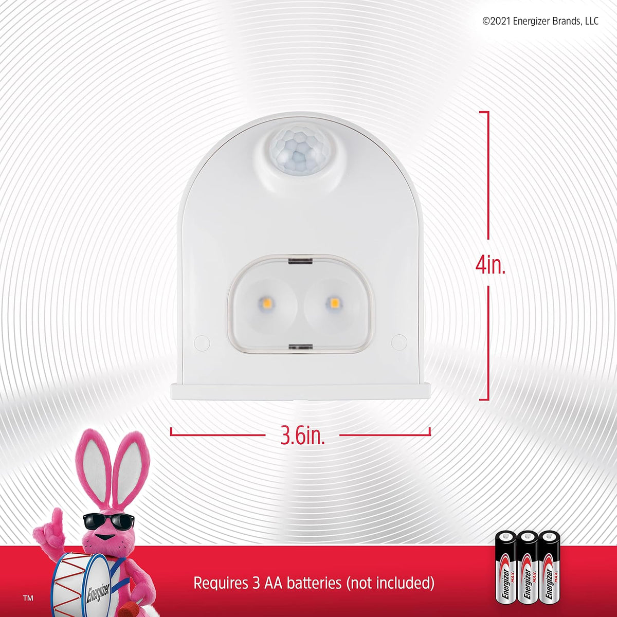 Energizer LED Motion-Activated Security Light, Battery Operated, 40 Lumens, Wireless, Indoor/Outdoor, Over-The-Door Light, 1 Pack, White, Ideal for Porch, Entryway, Closet, Patio, and More, 38184