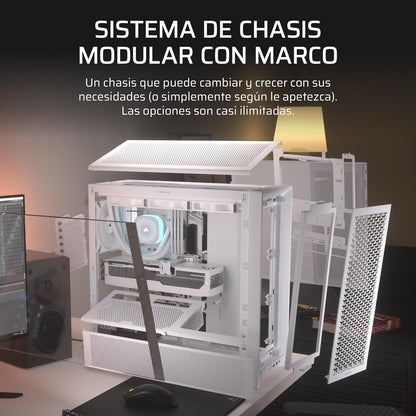 Corsair Frame 4000D Caja Modular Mid–Tower ATX para PC – Alto Flujo de Aire, Sistema de Montaje de Ventiladores InfiniRail™, ASUS BTF, MSI Project Zero, Gigabyte Project Stealth – Blanco