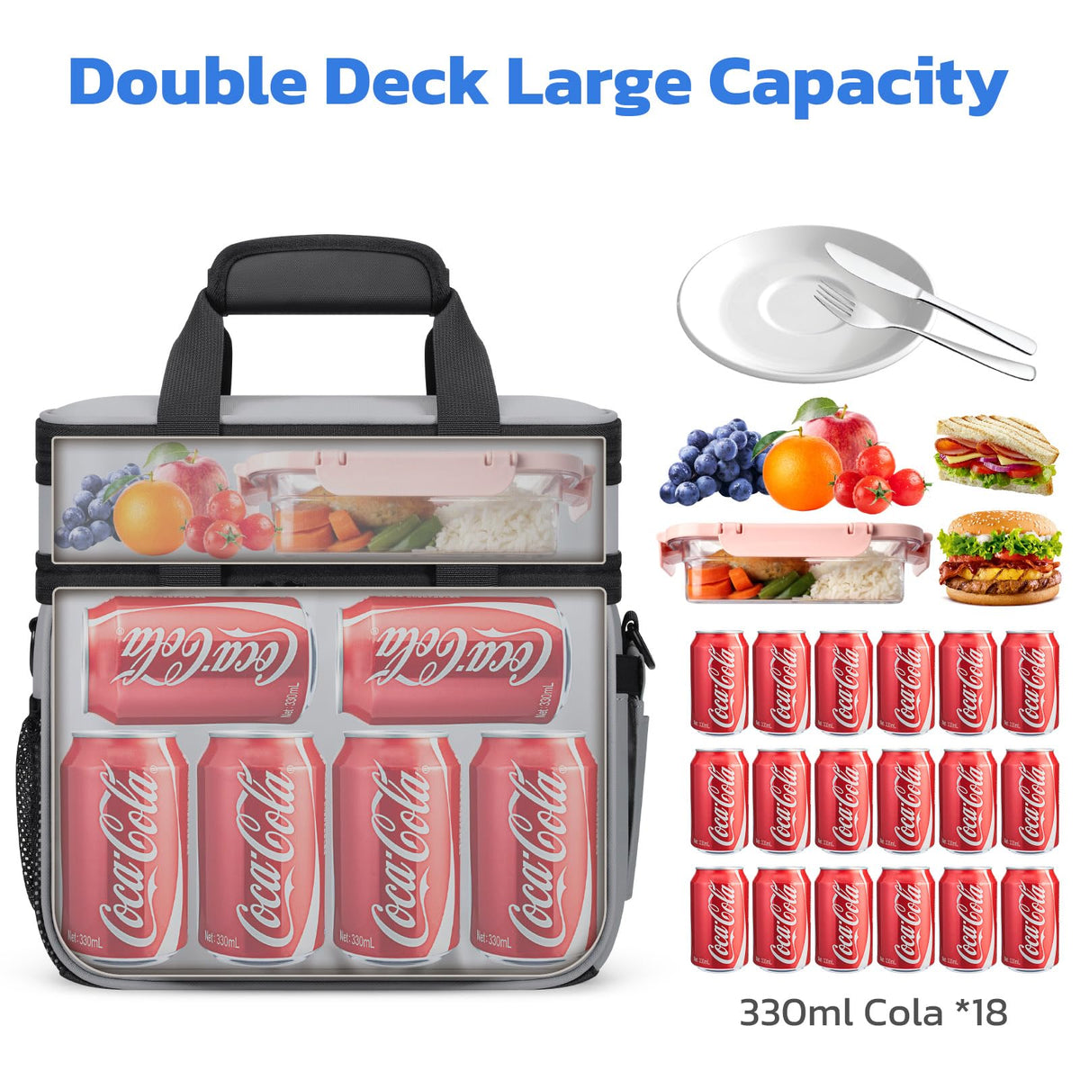Maelstrom Caja de Almuerzo, Bolsa de Almuerzo Térmica 20L para Hombres y Mujeres, Bolsa Refrigerador Antifugas de Doble Compartimento Expandible con 6 Bolsillos, Bolsa Reutilizable para Trabajo y Picnic