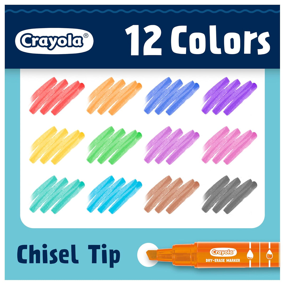 Crayola Take Note - Marcadores de borrado en seco para la escuela (12 quilates), marcadores de pizarrón blanca con punta de cincel, imprescindibles para el aula del profesor, esenciales para el