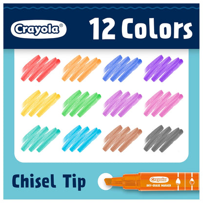 Crayola Take Note - Marcadores de borrado en seco para la escuela (12 quilates), marcadores de pizarrón blanca con punta de cincel, imprescindibles para el aula del profesor, esenciales para el