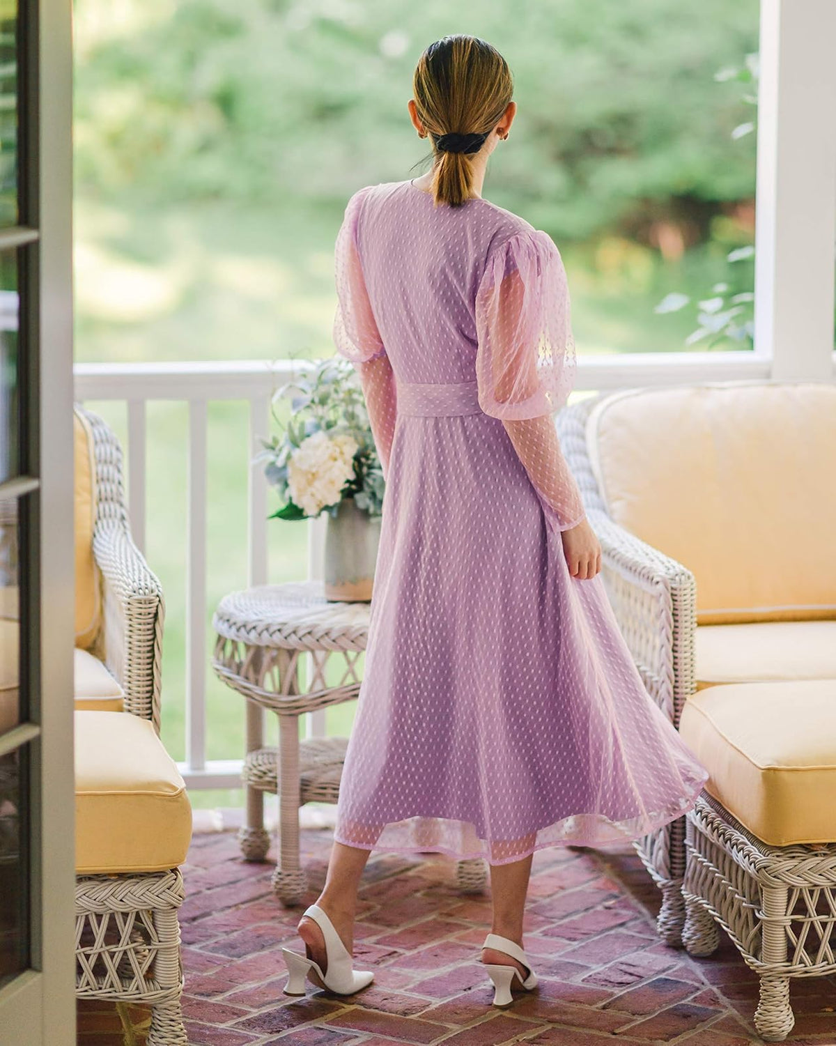 The Drop @jessicawang - Vestido cruzado de manga larga con cuello en V para mujer