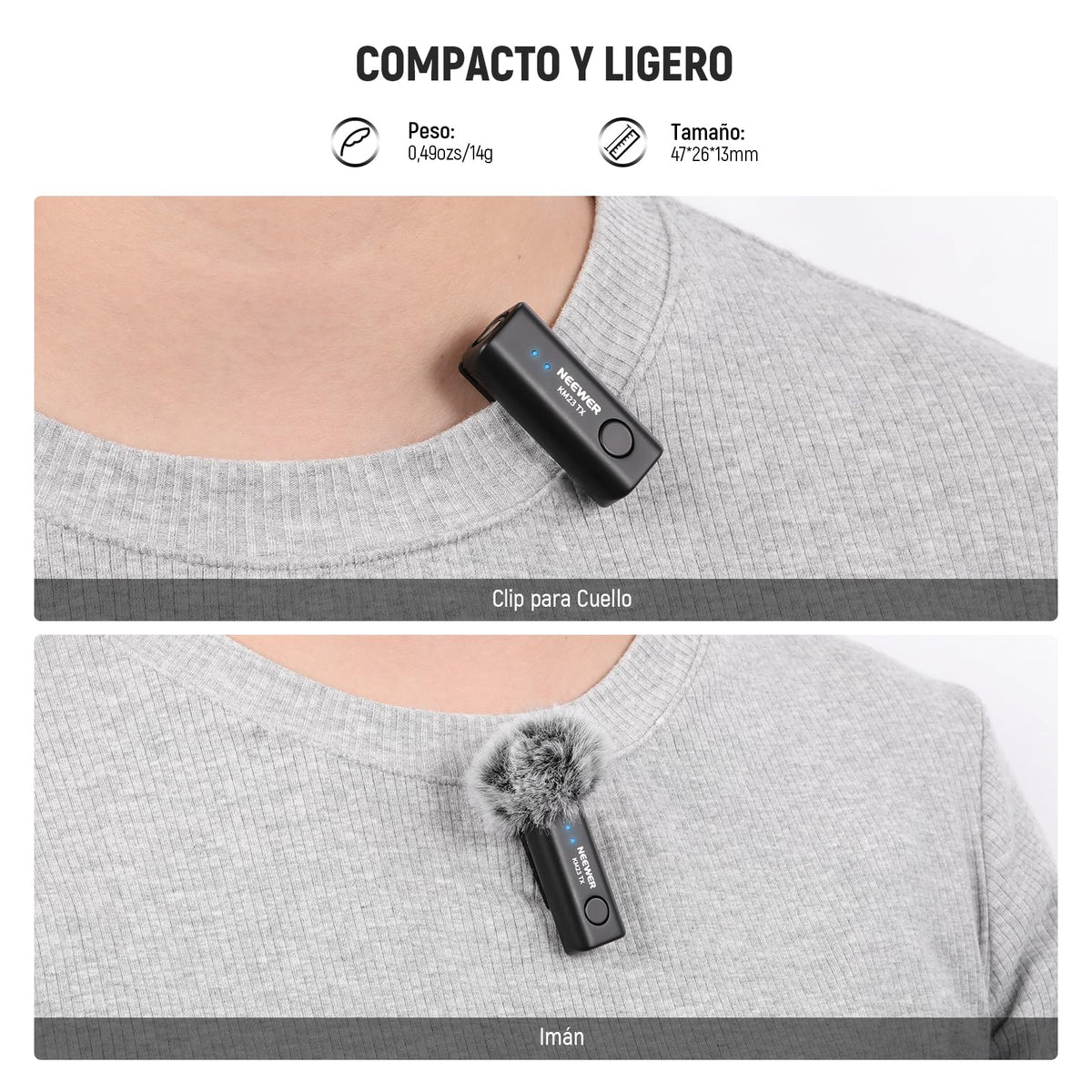 NEEWER Sistema Micrófono Inalámbrico Lavalier, 1 Receptor USB C con Adaptador OTG y 2 Transmisores Condensador Omnidireccionales con Cancelar Ruido Compatible con iPhone 16 Pro MAX S24 Ultra, KM23
