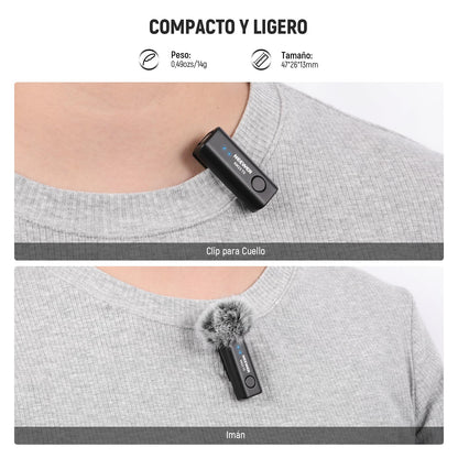 NEEWER Sistema Micrófono Inalámbrico Lavalier, 1 Receptor USB C con Adaptador OTG y 2 Transmisores Condensador Omnidireccionales con Cancelar Ruido Compatible con iPhone 16 Pro MAX S24 Ultra, KM23