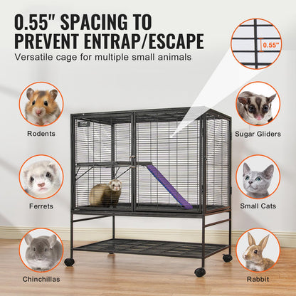 VEVOR Jaula de hurón de Metal rodante de 39 Pulgadas, Jaula Grande de 2 Niveles, Jaula de Animales pequeños con rampas y Bandeja, fácil de Instalar para Ratones de Mascotas, hámster, Conejillo de