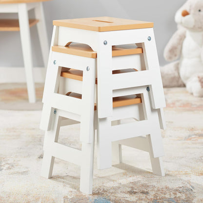Melissa & Doug Taburetes de Madera - Juego de 4 (Blanco/Natural)