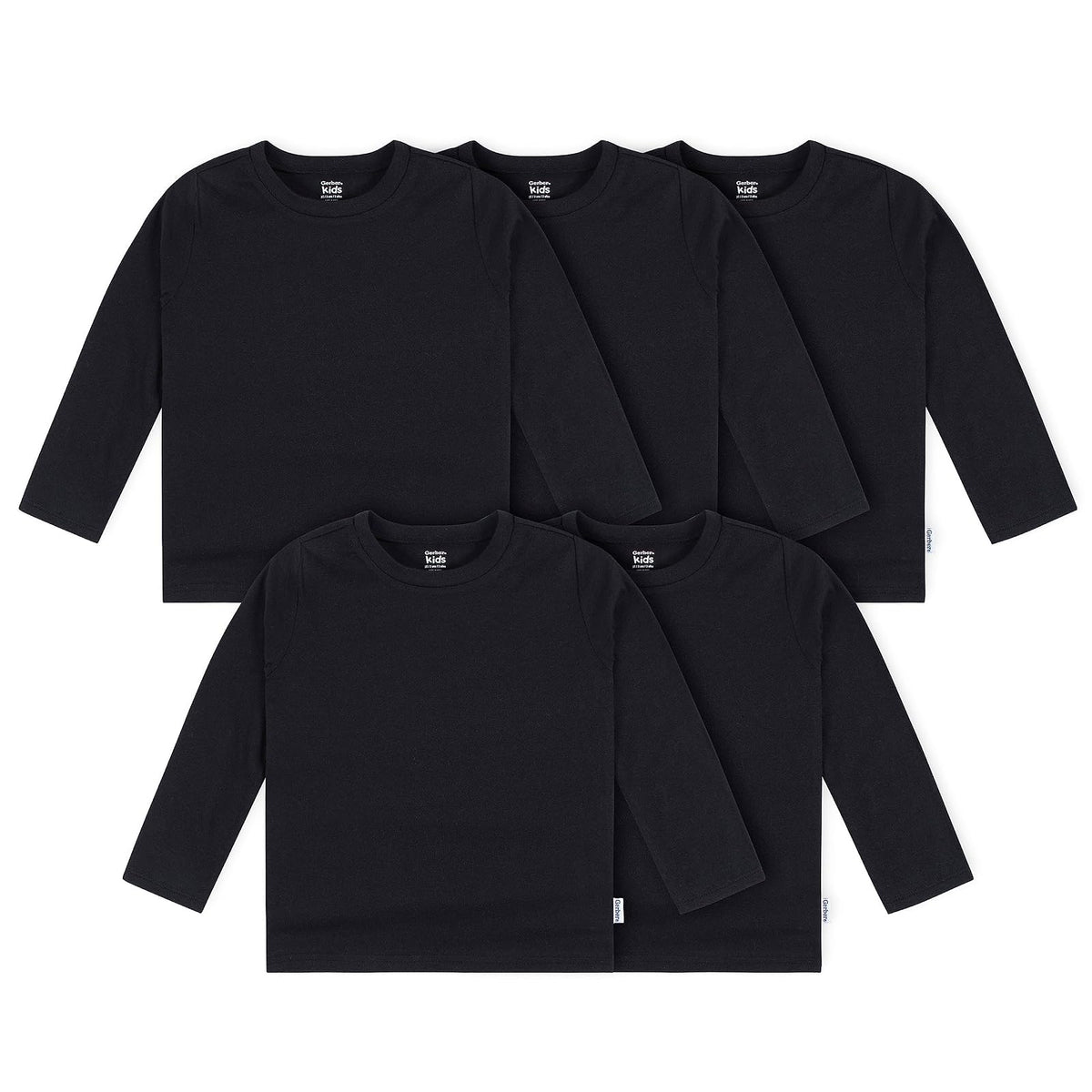 Gerber Paquete de 5 Camisetas de Manga Larga para Bebé y Niño Pequeño, Unisex - Negro - - 3T