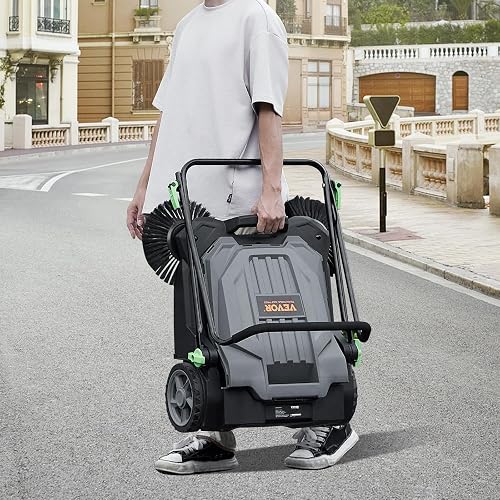 VEVOR - Barrendador de Piso de 65 cm de Ancho de Barrido Manual no eléctrico de 5 galones, Mango Plegable Ajustable en ángulo y Altura para Pasarela, Patio, cochera, Patio, Gris + Negro