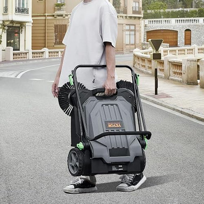 VEVOR - Barrendador de Piso de 65 cm de Ancho de Barrido Manual no eléctrico de 5 galones, Mango Plegable Ajustable en ángulo y Altura para Pasarela, Patio, cochera, Patio, Gris + Negro