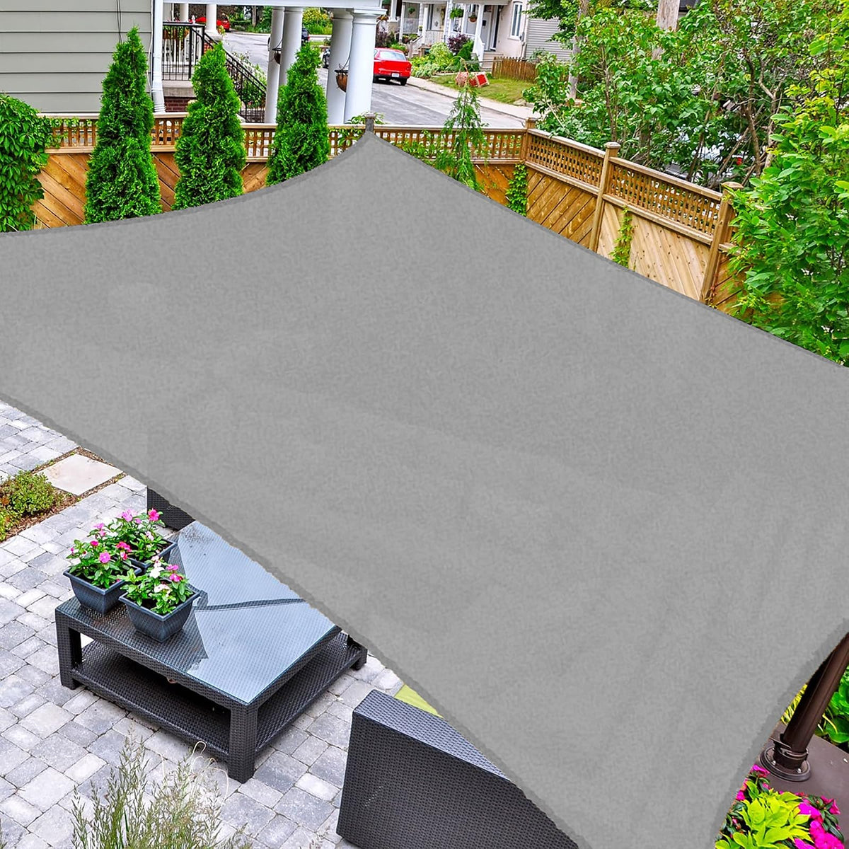 AsterOutdoor Toldo Vela Triangular para Patio, Bloqueo UV 95% - Gris - 8' x 12'