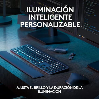 Logitech MX Keys S Teclado inalámbrico, bajo Perfil, preciso y silencioso, Teclas programables, retroiluminado, Bluetooth, USB C Recargable, para Windows PC, Linux, Chrome, Mac - Negro