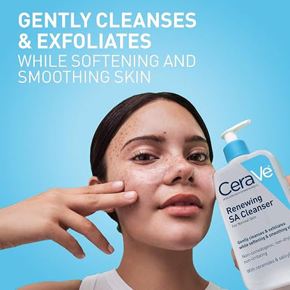 CeraVe SA Cleanser | Salicylic Acid Cleanser with Hyaluronic Acid, Niacinamide & Ceramides| BHA Exfoliant for Face | Fragrance Free Non-Comedogenic | 16 Ounce
