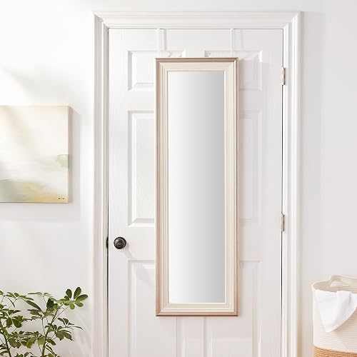 MCS 65730 12 por 121,9 cm Perchero para Puerta Espejo, 18 por 137,2 cm Acabado Blanco con Borde de Plata