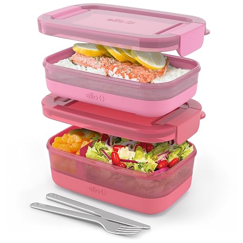 Ello - Paquete de 2 contenedores de plástico para almacenamiento de alimentos, caja bento con tapas herméticas, a prueba de fugas de plástico y base de silicona, sin BPA, congelador, microondas y
