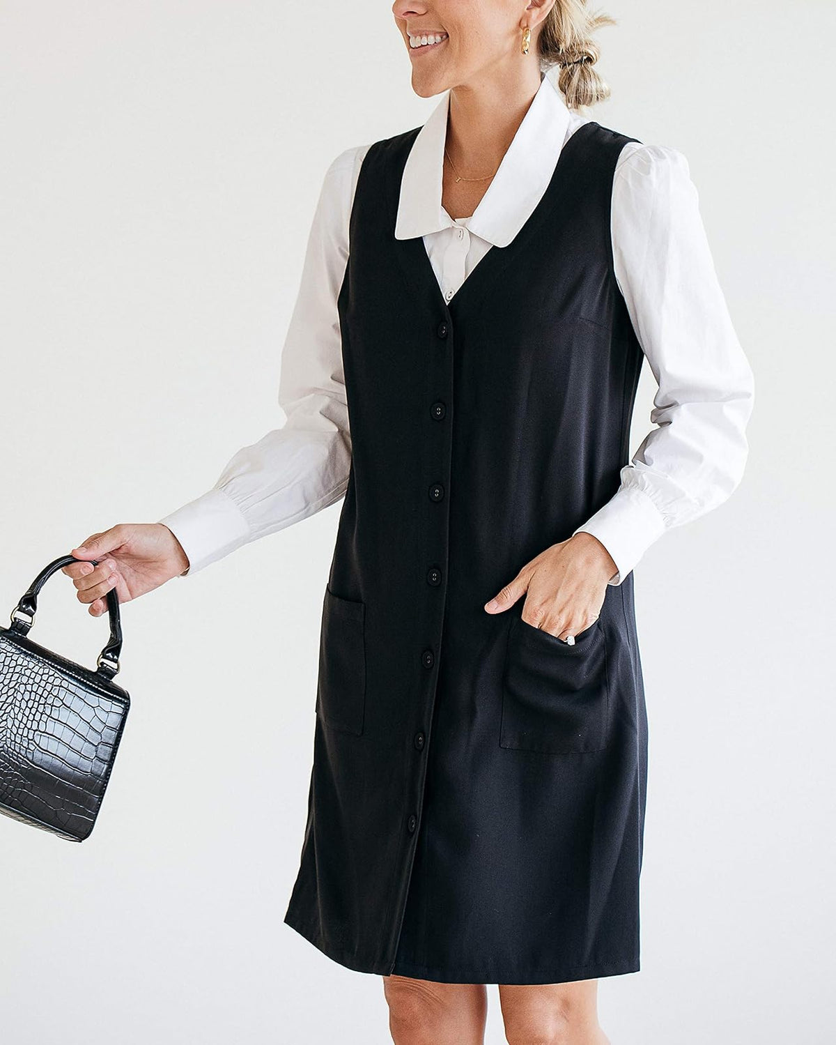The Drop Vestido Sin Mangas Para Mujer, Con Cuello en V, Negro, por @jaceyduprie