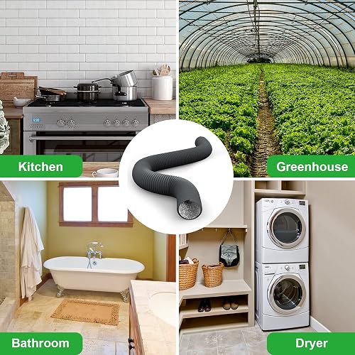 iPower Manguera de ventilación flexible de 3 pulgadas, 8 pies, 4 capas de protección de conductos de aluminio, para HVAC, calefacción, ventilación y escape, 2 abrazaderas incluidas, gris