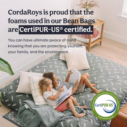 CordaRoy's Chenille Bean Bag Chair, Convertible Chair Folds from Bean Bag to Bed, As Seen on Shark Tank - Moss, Queen Size