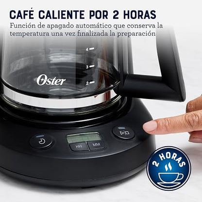 Oster Cafetera de Goteo Programable Capacidad 5 Tazas, Pantalla LED | Función Pausa y Servir, Apagado Automático, Filtro Reutilizable, Jarra con Medidas, Negro,