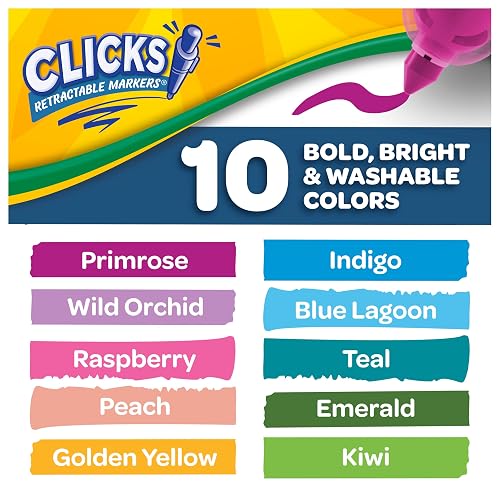 Crayola - Marcadores retráctiles (10 unidades), marcadores lavables para niños, marcadores de clic, suministros escolares para niños, regalos, a partir de 5 años