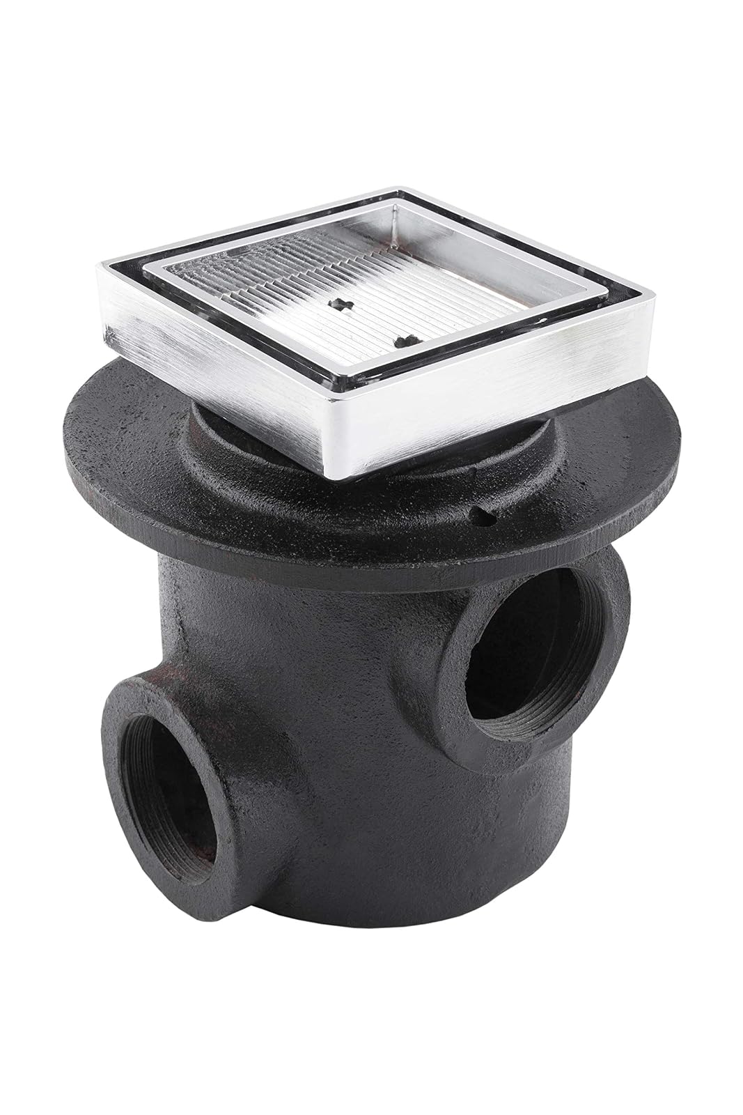 URREA 125WRCI Coladera de hierro Tres Bocas Base Ancha Rejilla Cuadrada Inserto Cerámico 20Cm