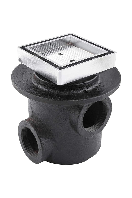 URREA 125WRCI Coladera de hierro Tres Bocas Base Ancha Rejilla Cuadrada Inserto Cerámico 20Cm