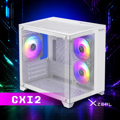 Gabinete Gamer M-ATX/M-ITX Micro Tower Blanco con 3 Ventiladores ARGB Vidrio Templado CXi2 Xzeal