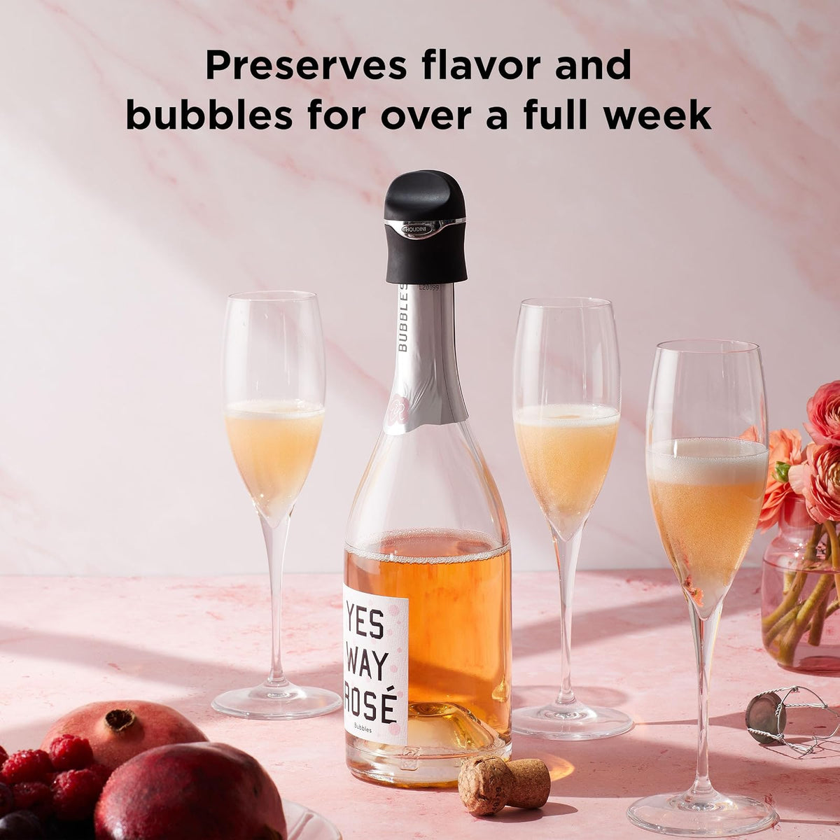 Metrokane Champagne and Wine Sealer, Velvet Black