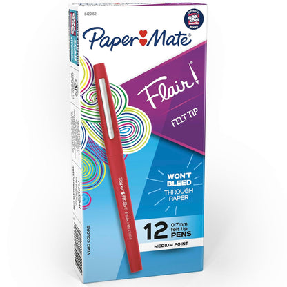 Paper Mate Flair Marcadores de Punta de Fieltro, Paquete de 12 - 12-Count - Rojo - - empaque estándar