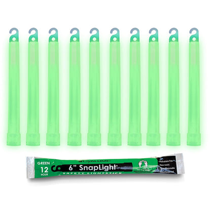 Cyalume - Green Glow Sticks: 12 horas de luz brillante de primera calidad, barras de luz SnapLight de 6 pulgadas para una variedad de usos (paquete de 10)