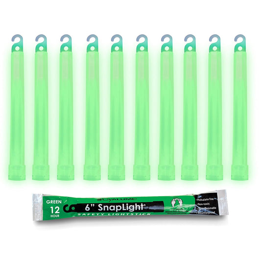 Cyalume - Green Glow Sticks: 12 horas de luz brillante de primera calidad, barras de luz SnapLight de 6 pulgadas para una variedad de usos (paquete de 10)