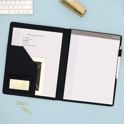 Cielo azul profesional piel Pad Folio, 24,1 x 30,5 cm Negro, Papel Bloc de notas incluido (14714)