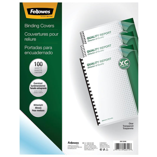 Fellowes - Fundas transparentes de PVC para encuadernación, Grande, Transparente, Paquete de 100