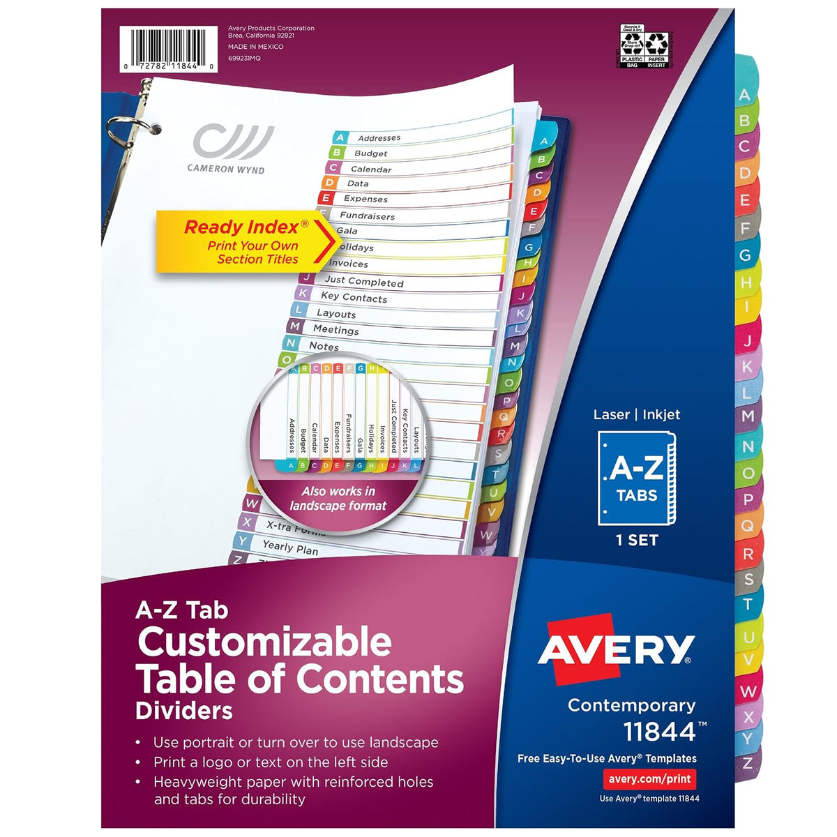 Avery 11844 SSeparador Prediseñado con Pestañas Multicolor Alfabético