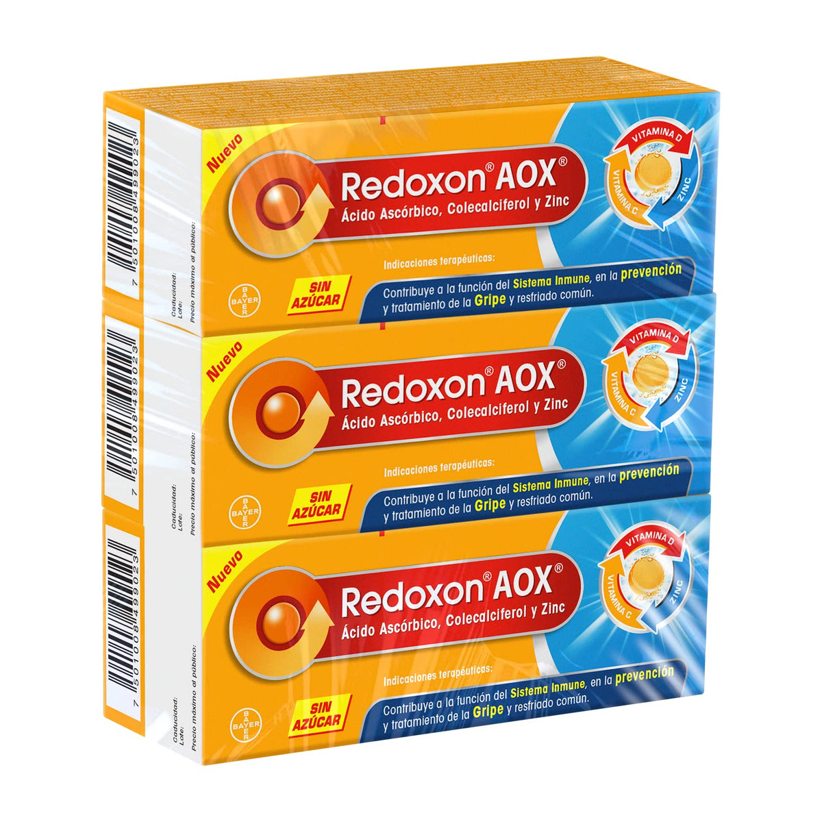 Redoxon AOX Multivitamínico con Vitamina C, Vitamina D y Zinc, Pack de 3 Unidades con 10 Tabletas Efervescentes, Naranja