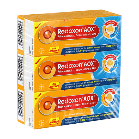 Redoxon AOX Multivitamínico con Vitamina C, Vitamina D y Zinc, Pack de 3 Unidades con 10 Tabletas Efervescentes, Naranja