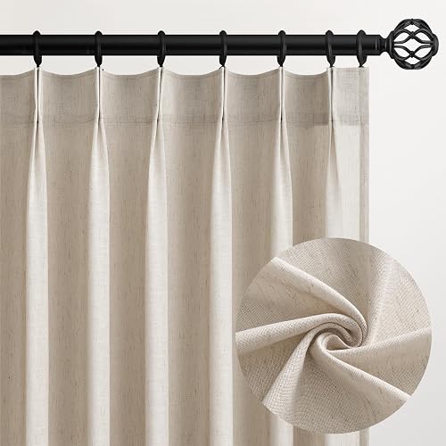Cortinas Transparentes Plisadas de 96 Pulgadas de Largo, Cortinas de Ventana con Mezcla de Lino de Avena y filtrado de luz de 96 Pulgadas de Largo, 2 Paneles para Sala de Estar, recámara, Cortinas