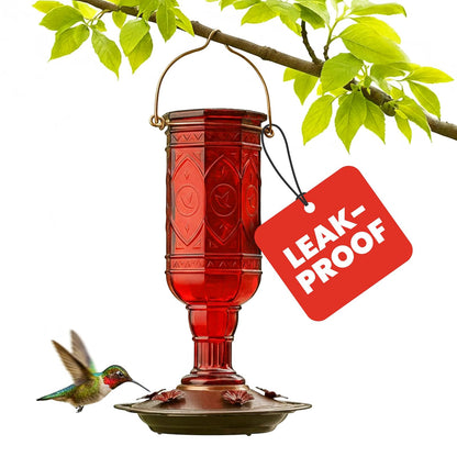 More Birds 76IN Ounce Nectar Capacity Hummingbird Feeder Vintage Red Antique Glass Bottle, 23-Oun, 23 oz
