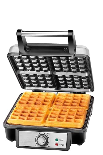 ChefMan Wafflera 4 Rebanadas, Waffles Perfectos, Estilo Belga, Fácil Limpieza, Sin desastres, Negro