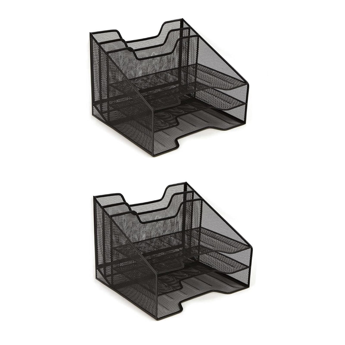 Mind Reader 2MESHBOX5-BLK Mesh Desk Organizer 5 Trays Desktop Document Letter Tray for Folders, Mail, Stationary, Desk Accessories, 2 Pack, Black