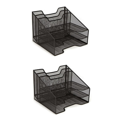 Mind Reader 2MESHBOX5-BLK Mesh Desk Organizer 5 Trays Desktop Document Letter Tray for Folders, Mail, Stationary, Desk Accessories, 2 Pack, Black