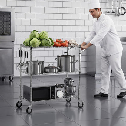 VEVOR Carrito de Cocina de 3 Niveles, Estante de Almacenaje de Alambre Ajustable, Carrito Auxiliar con Ruedas Giratorias y Asa, Carro de Servicio para Cocina, Garaje, Lavadero, 89 x 45,3 x 104 cm