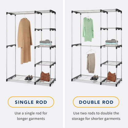 Whitmor 6779-3044 Double Rod Freestanding Closet with Steel and Resin Frame, 45.2 by 68-Inch, Silver by Whitmor