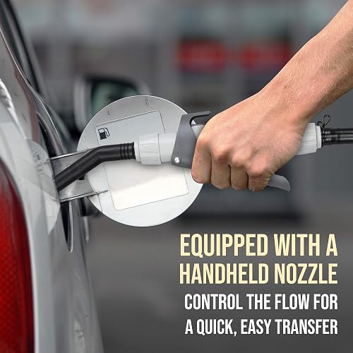 Deway Bomba de transferencia automática de combustible con boquilla para control de flujo y parada, se adapta a latas de gas de todos los tamaños, manguera extralarga, para gasolina, combustible